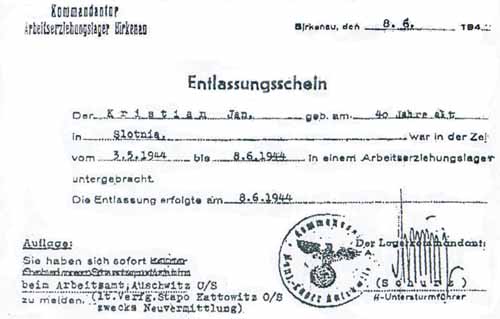 Entlassungsschein. Discharge papers.