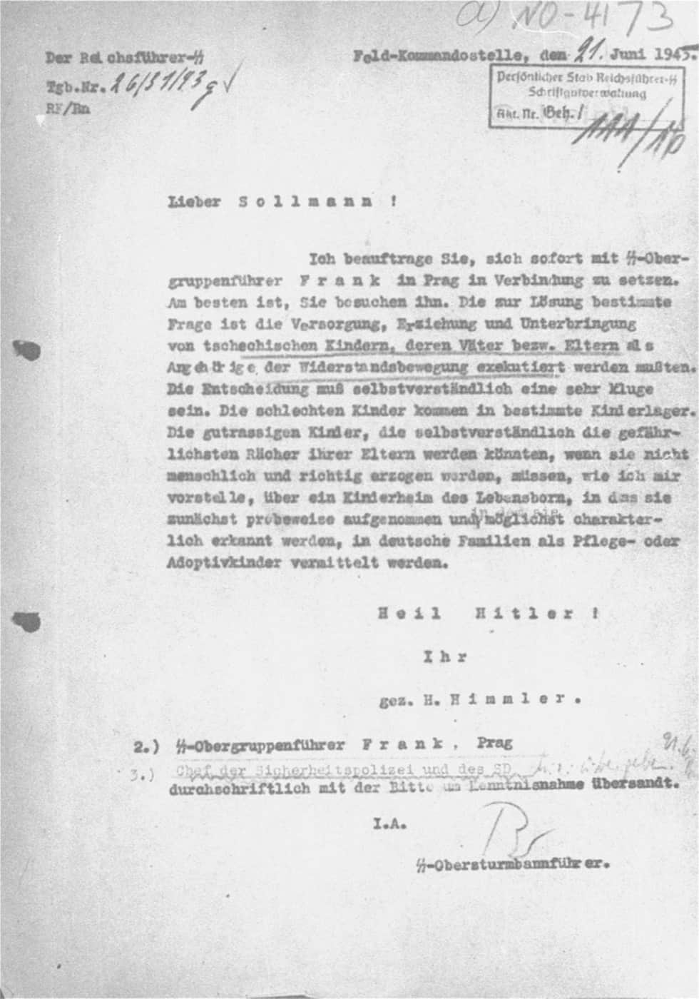 A 1943 typewritten letter signed by Heinrich Himmler