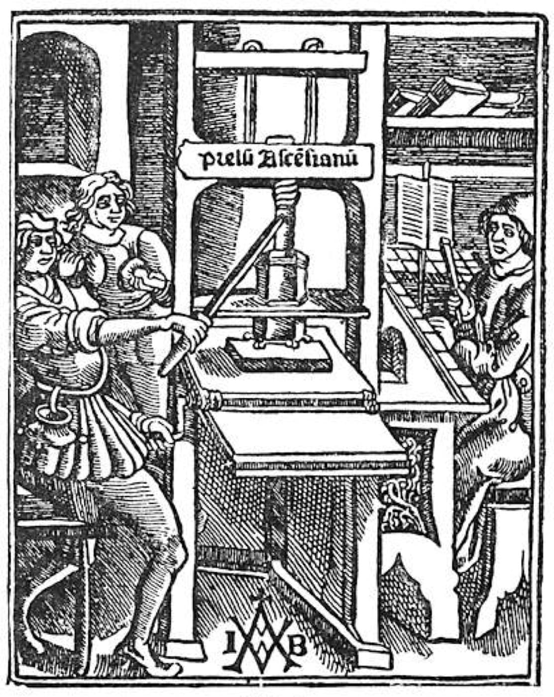 A nineteenth-century illustration of an early printing press