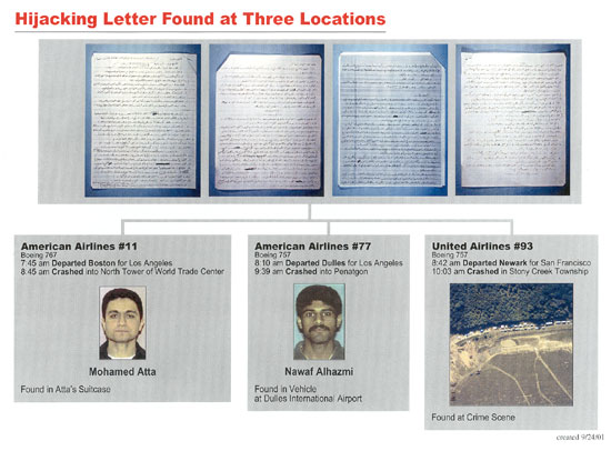FBI website: letters of hijackers