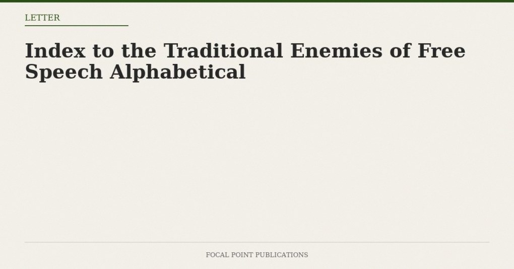 Index to the Traditional Enemies of Free Speech Alphabetical