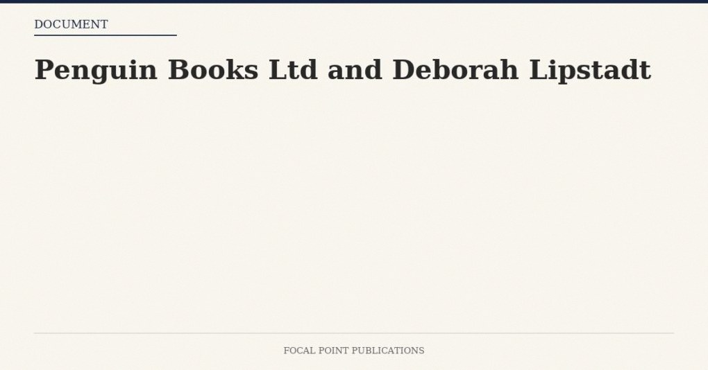 Penguin Books Ltd and Deborah Lipstadt