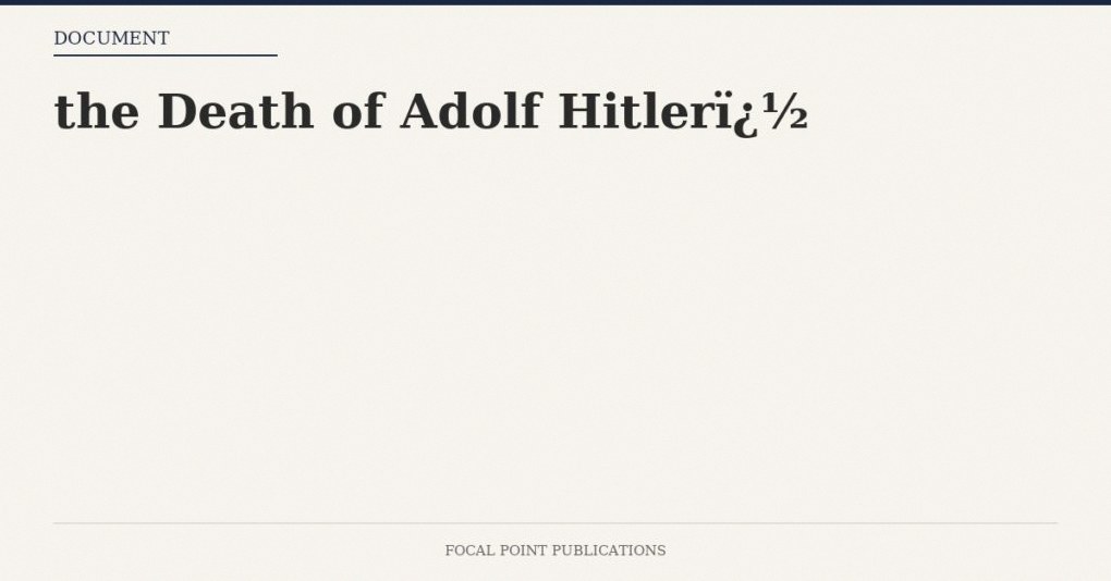 the Death of Adolf Hitler