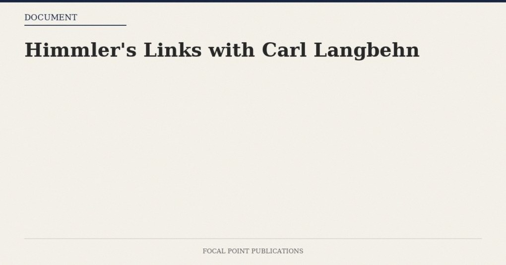 Himmler’s Links with Carl Langbehn