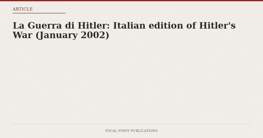 La Guerra di Hitler: Italian edition of Hitler’s War (January 2002)