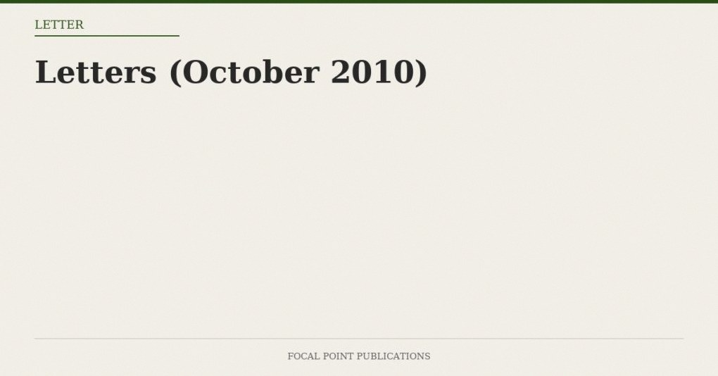 Letters (October 2010)