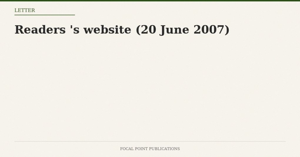 Readers’ Mail to David Irving’s Website (20 June 2007)