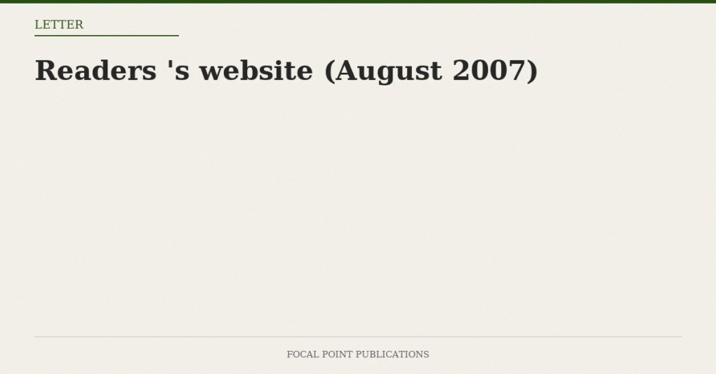 Readers’ Mail to David Irving’s Website (August 2007)