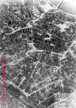 Aerial photograph of devastated Dresden