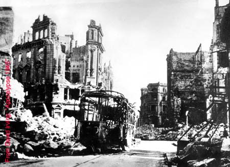 Ruined streetcar in Dresden