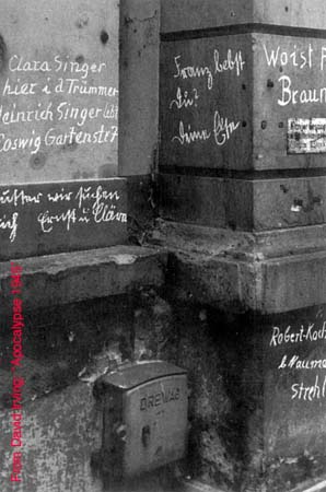 Chalked messages on ruins